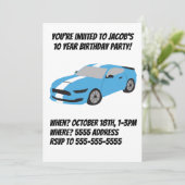 Blue Car Jungs/Herren Geburtstagskarte Einladung (Stehend Vorderseite)