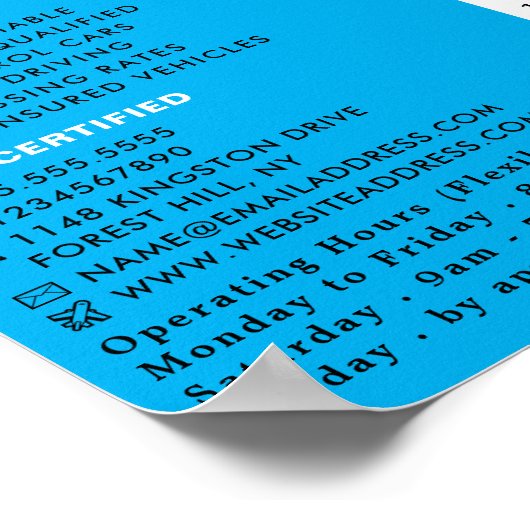 Blue Car Logo, Fahrschule, Lehrerwerbung Poster (Ecke)