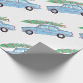 Blue Car mit Weihnachtsbaum Wasserfarbe Geschenkpapier (Ecke)