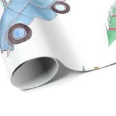 Blue Car mit Weihnachtsbaum Wasserfarbe Geschenkpapier (Rolleneckpunkt)