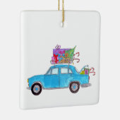Blue Car mit Weihnachtsgeschenken Wasserfarbe Keramikornament (Rechts)