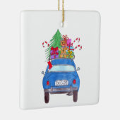 Blue Car mit Weihnachtsgeschenken Wasserfarbe Keramikornament (Rechts)