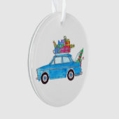 Blue Car mit Weihnachtsgeschenken Wasserfarbe Ornament (Vorderseite)