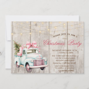 Blue Car Pine Tree Wood Christmas Party Einladung