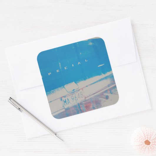 Blue Car Quadratischer Aufkleber (Umschlag)