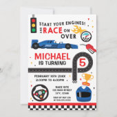 Blue Car Racing Birthday kid Invitation Einladung (Vorderseite)