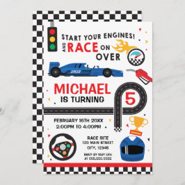 Blue Car Racing Birthday kid Invitation Einladung