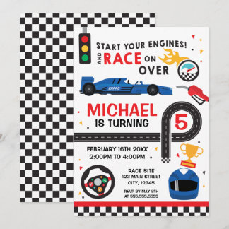 Blue Car Racing Birthday kid Invitation Einladung