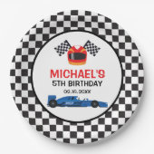 Blue Car Racing Birthday Pappteller (Vorderseite)