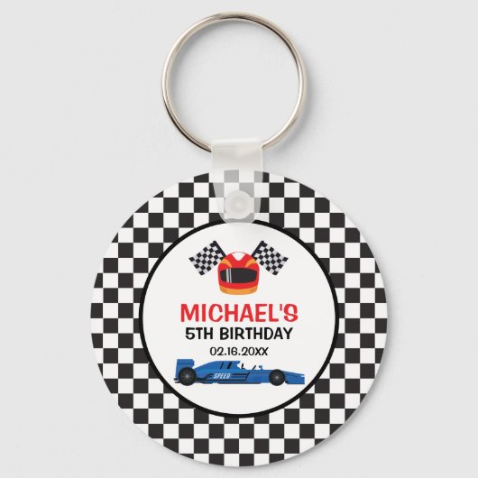 Blue Car Racing Birthday Schlüsselanhänger (Vorderseite)