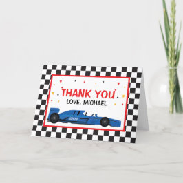Blue Car Racing Birthday Thank you card Dankeskarte