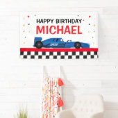 Blue Car racing Happy Birthday backdrop Banner (Insitu)