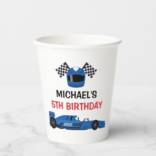 Blue Car Racing Party paper cups Pappbecher (Vorderseite)
