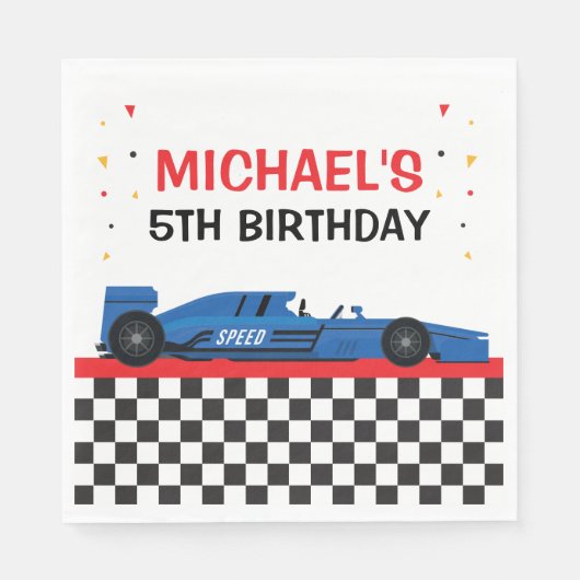 Blue Car Racing Party Serviette (Vorderseite)