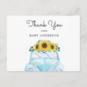 Blue Car und Sonnenblumen Vielen Dank Postkarte (Vorderseite)