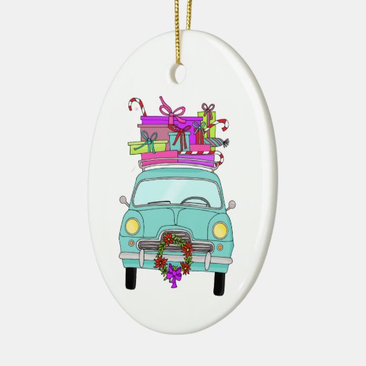 Blue Car with Christmas Ohrts Keramik Ornament (Links)