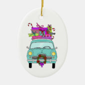 Blue Car with Christmas Ohrts Keramik Ornament (Vorne)