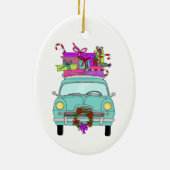 Blue Car with Christmas Ohrts Keramik Ornament (Hinten)