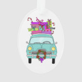 Blue Car with Christmas Ohrts Ornament (Rückseite)