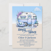 Blue Caravan Funny Housewarming Party Einladung (Vorderseite)