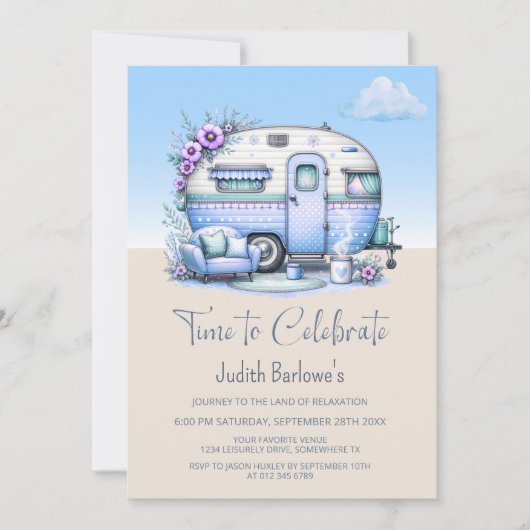 Blue Caravan Retirement Party Einladung (Vorderseite)