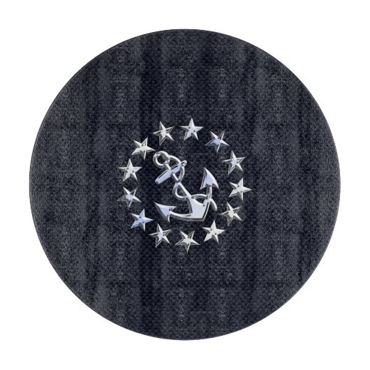 Blue Carbon Fibre Nautical Chrome Yacht Flag Print Schneidebrett (Vorderseite)