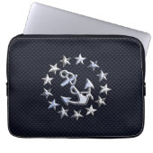 Blue Carbon Nautical Silver Yacht Flag Print Laptopschutzhülle (Vorderseite)