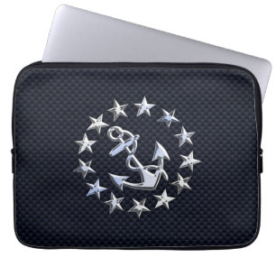 Blue Carbon Nautical Silver Yacht Flag Print Laptopschutzhülle