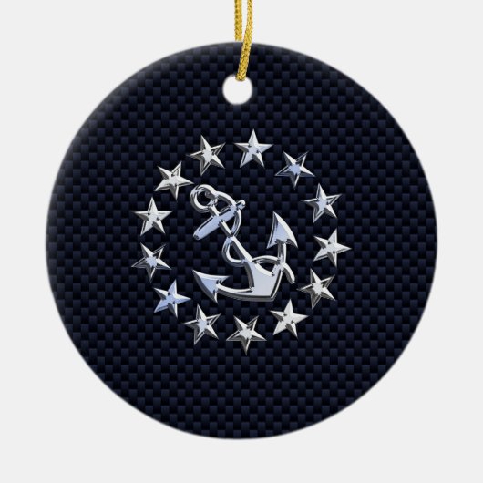 Blue Carbon Style Nautical Chrome Yacht Flag Print Keramikornament (Vorne)