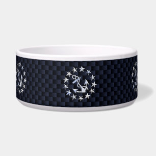 Blue Carbon Style Nautical Chrome Yacht Flag Print Napf