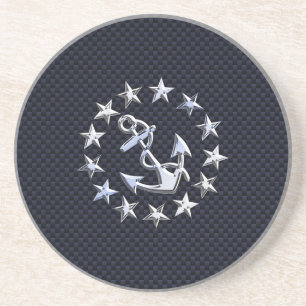 Blue Carbon Style Nautical Chrome Yacht Flag Print Sandstein Untersetzer