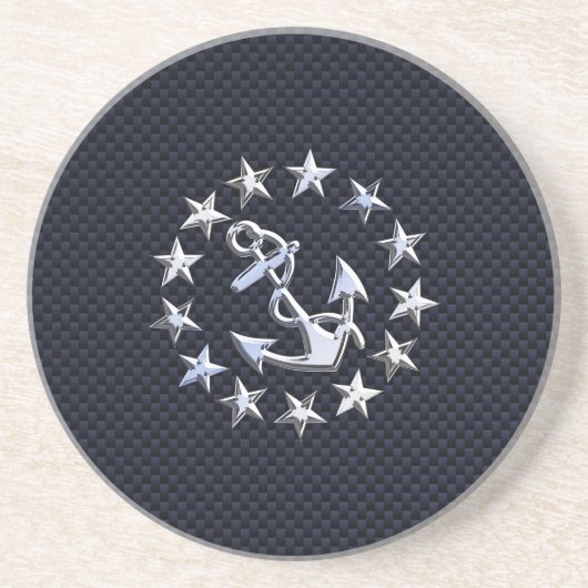 Blue Carbon Style Nautical Chrome Yacht Flag Print Sandstein Untersetzer (Vorne)