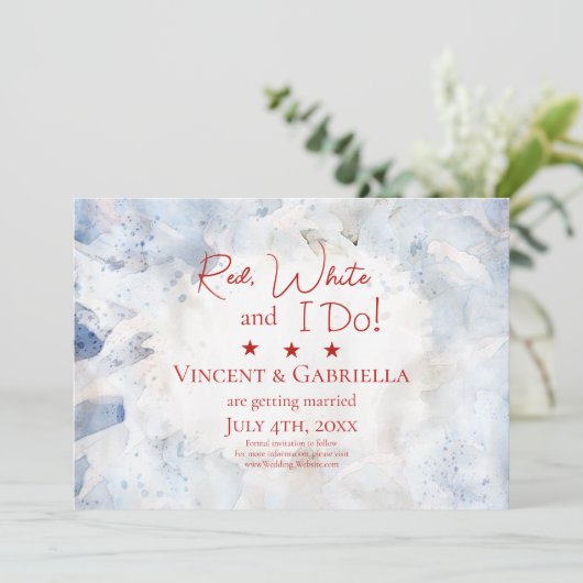 Blue Carnation Blume 4. Juli Hochzeit Save The Date (Stehend Vorderseite)