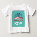 Blue Carnival Circus Baby Birthday Kids House Part Baby T-shirt<br><div class="desc">Geburtstage sind ein jährlicher Meilenstein, auf den wir uns freuen. Beginnen Sie diese monumentale Feier mit unserem Karneval Circus Baby Birthday Kids House Party Design Geburtstagsgeschenke. Personalisieren Sie es mit den Party-Details! Wir hoffen, dass unser Carnival Circus Baby Birthday Kids House Party Design Ihr Party so erfreut wie es uns...</div>