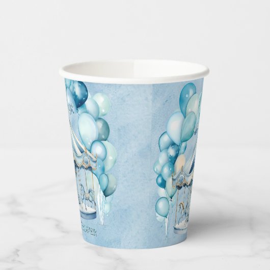 Blue Carousel mit Arch Balloons Boy Baby Dusche Pappbecher (Links)