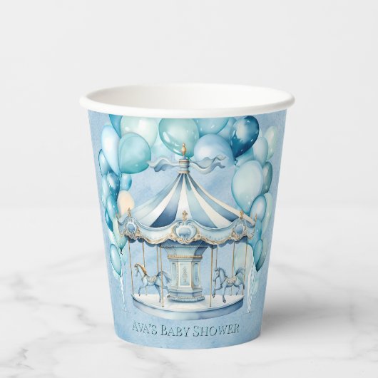 Blue Carousel mit Arch Balloons Boy Baby Dusche Pappbecher (Vorderseite)