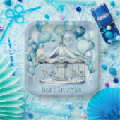 Blue Carousel mit Arch Balloons Boy Baby Dusche Pappteller (Party)
