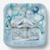 Blue Carousel mit Arch Balloons Boy Baby Dusche Pappteller (Vorderseite)