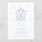 Blue Carousel Moon Stars Baby Shower Invitation Einladung (Vorderseite)