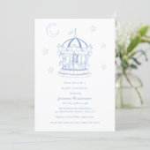 Blue Carousel Moon Stars Baby Shower Invitation Einladung (Stehend Vorderseite)