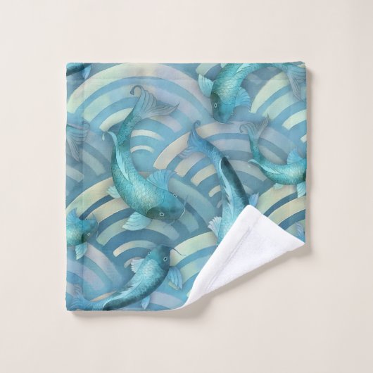 Blue Carp Koi Fischmuster Badhandtuch Set (Waschlappen)