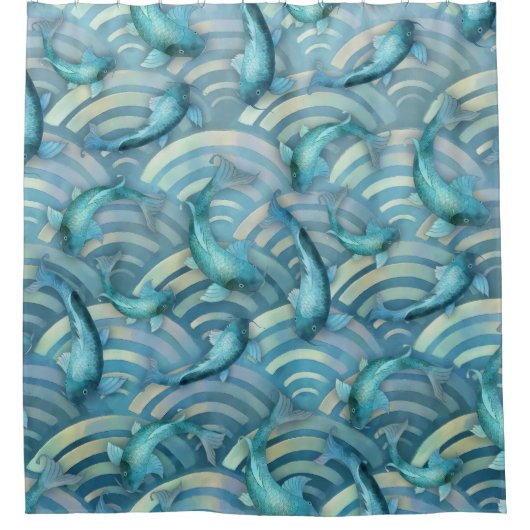 Blue Carp Koi Fischmuster Duschvorhang (Vorderseite)
