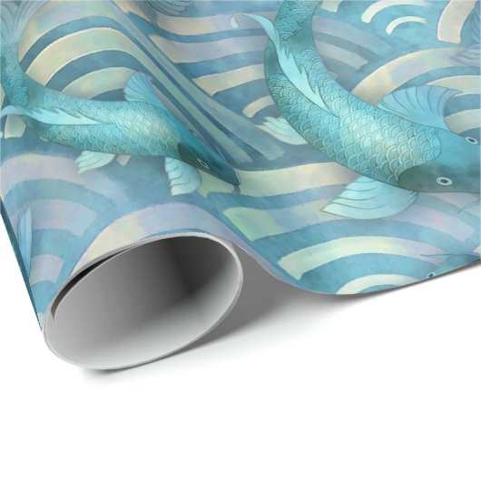 Blue Carp Koi Fischmuster Geschenkpapier (Rolleneckpunkt)