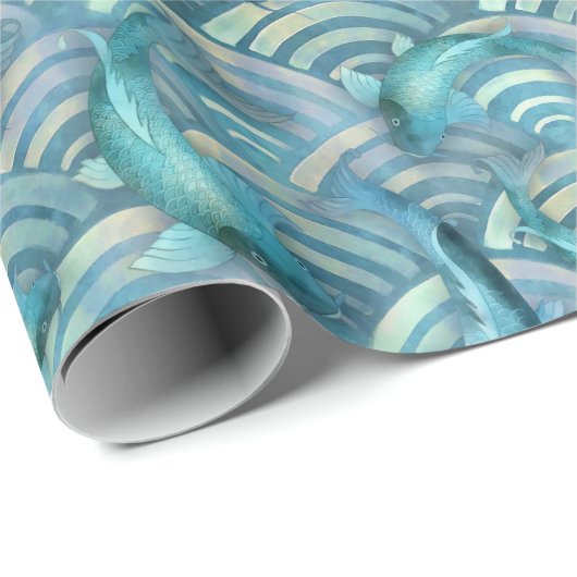 Blue Carp Koi Fischmuster Geschenkpapier (Rolleneckpunkt)