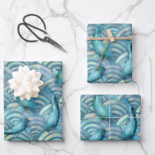 Blue Carp Koi Fischmuster Geschenkpapier Set