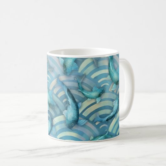 Blue Carp Koi Fischmuster Kaffeetasse (VorderseiteRechts)