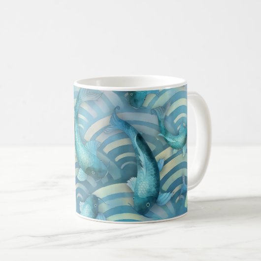 Blue Carp Koi Fischmuster Kaffeetasse (VorderseiteRechts)