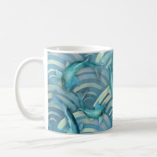 Blue Carp Koi Fischmuster Kaffeetasse (Links)