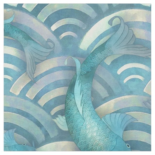 Blue Carp Koi Fischmuster Stoff (Nahaufnahme)