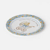 Blue Carriage Floral Baby Shower Plate Pappteller (Schrägansicht)